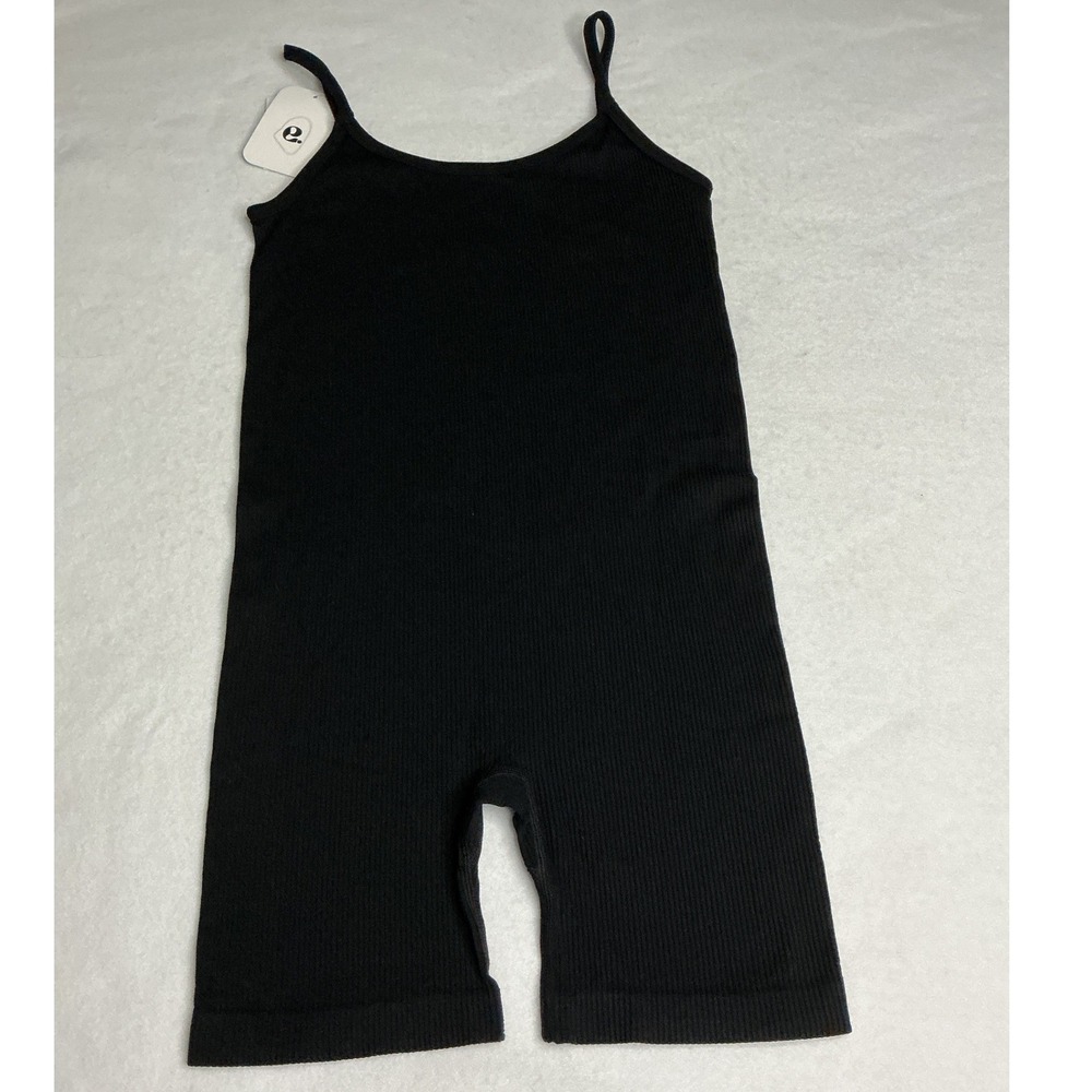Elodie Black Ribbed Knit Tank Top Bodysuit Romper Women XS/S